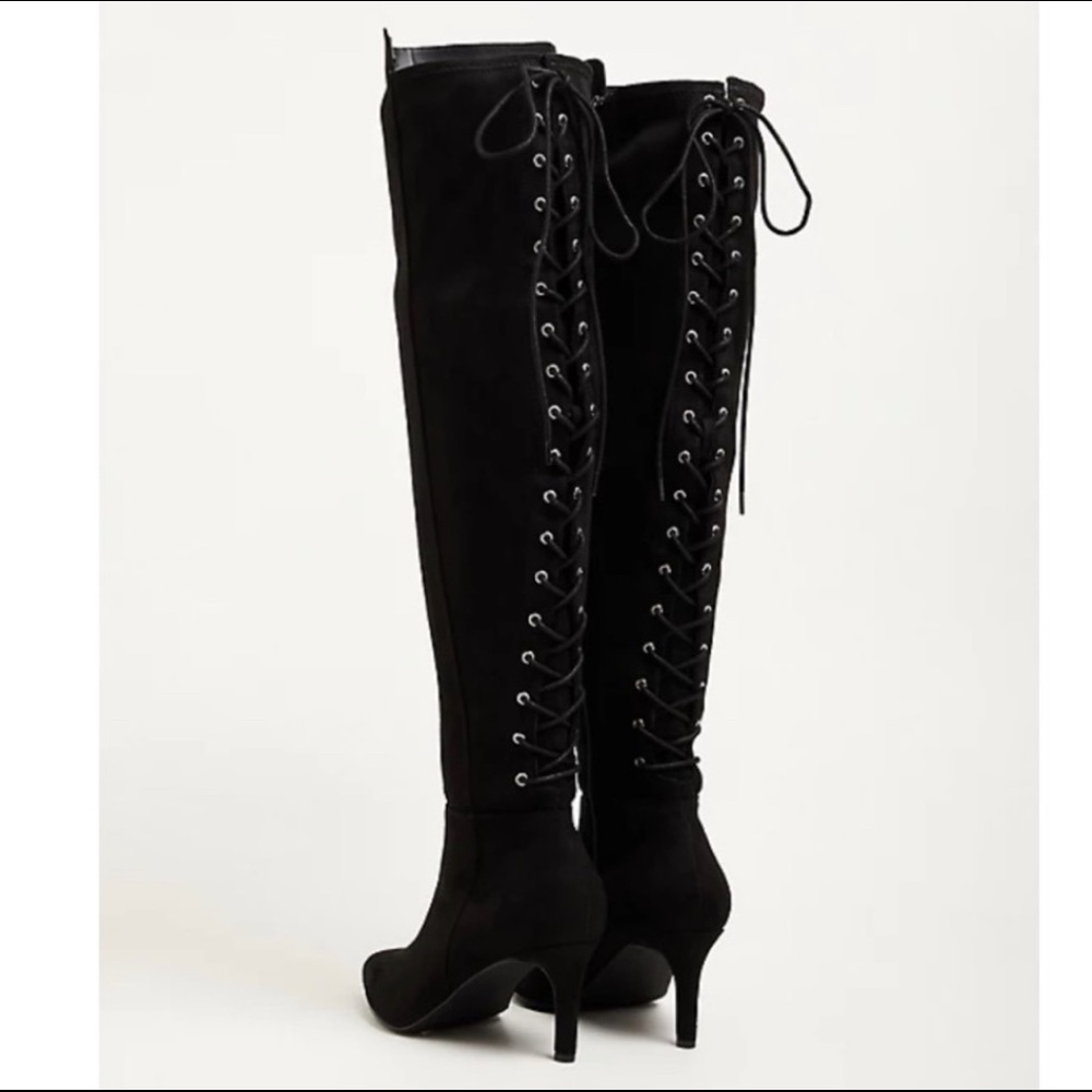 TORRID NWT STILETTO OVER THE KNEE BOOT - STRETCH FAUX SUEDE BLACK
